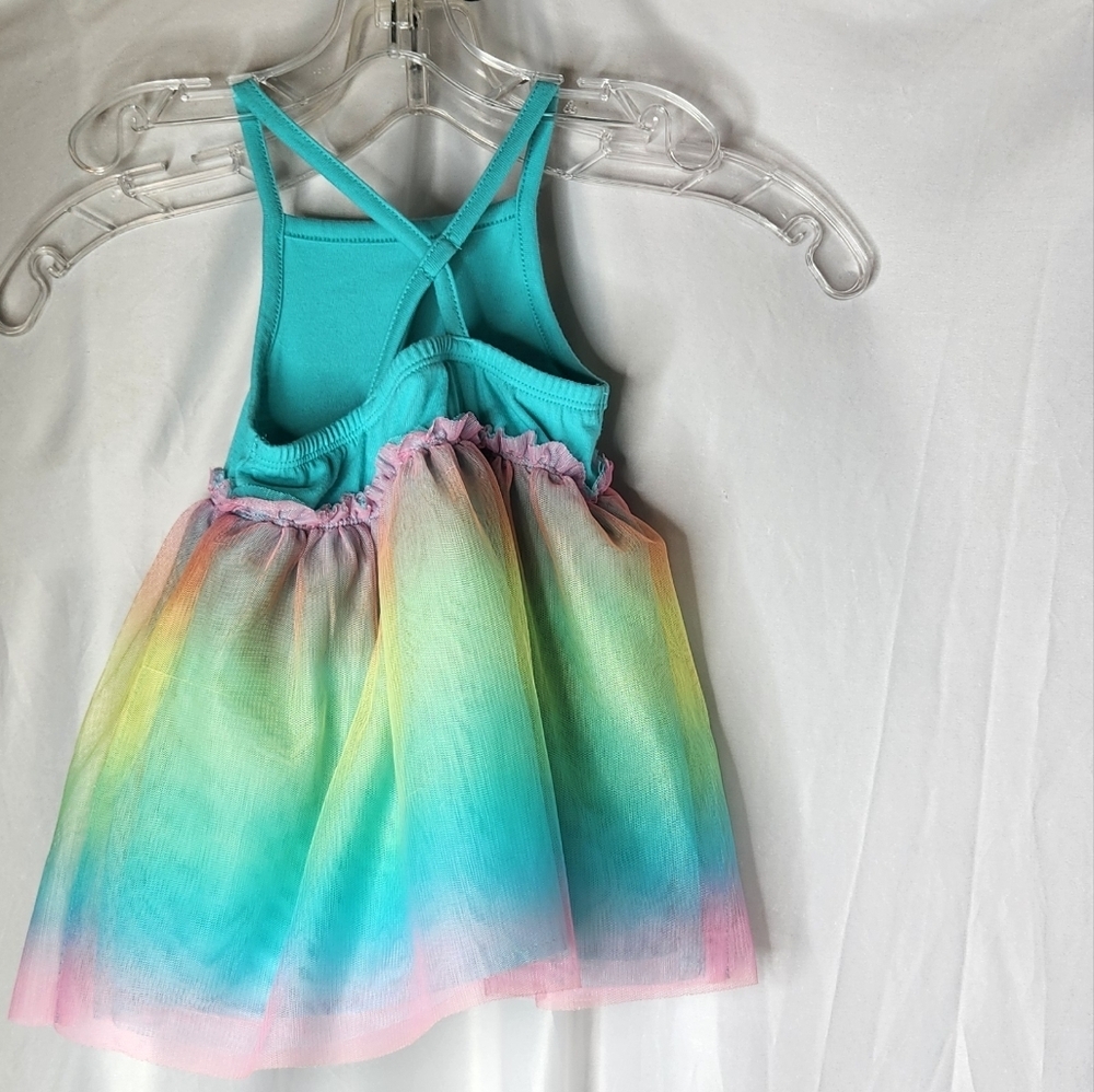 Toddler Girls' Cat & Jack Turquoise Rainbow Tulle Dress Size 12M - Picture 5 of 11